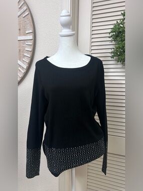 Black Women's Sweater with Studded Hem